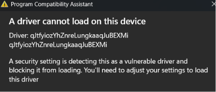 A driver cannot load on this device error